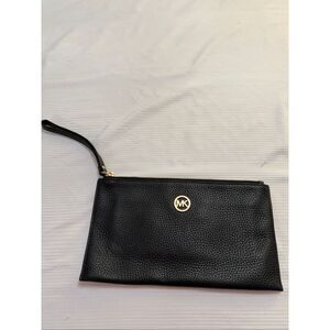 Michael Kors Fulton Black Large Zip Clutch Wristlet New